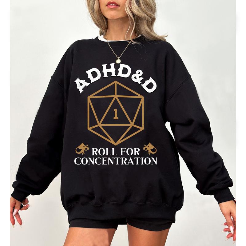 ADHD&D Roll for Concentration Shirt, ADHD Unisex Tee DnD Shirt, Dungeons and Dragons Dnd T-shirt, DnD Vintage Tee, RPG Gift, Dungeons and Dragons Dnd Sweatshirt Hoodie