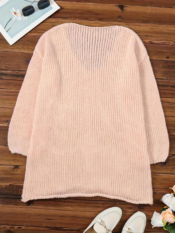 Women's Plain Drop Shoulder Long Sleeve Sweater Pullover, Casual Fashion V Neck Jumper for Fall & Winter, Women's Knitwear for Daily Wear