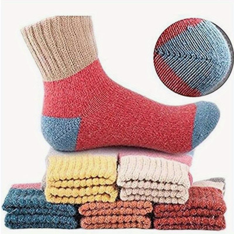 5 pairs of women's blended sports socks,25%wool,,75% polyester fiber, thick knit, warm and comfortable,,outdoor anklet socks,suitable for hand washing,winter mid length socks