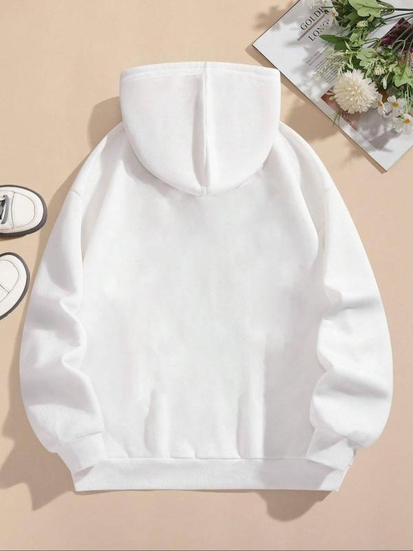 Women's Letter Print Drawstring Pocket Hoodie, Casual Long Sleeve Hooded Sweatshirt for Fall & Winter, Women's Clothes for Daily Wear