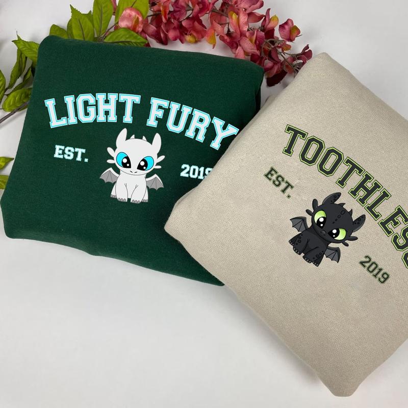 Toothless and Light Fury Sweatshirts, Dragon's Couple Sweatshirt, Valentine Couple Sweatshirt Clothing