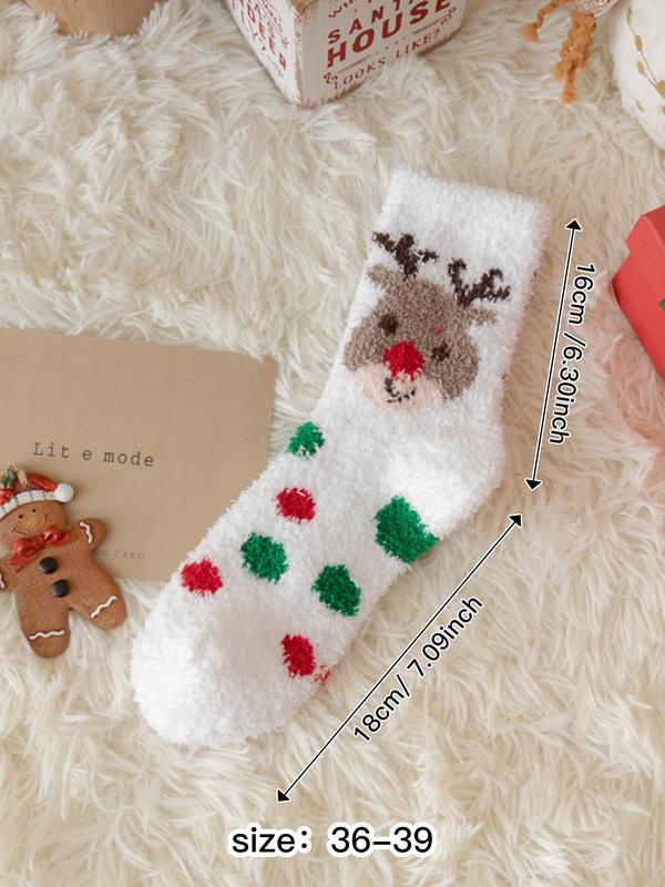 Women's Cartoon Print Fuzzy Socks, Cute Cozy Fluffy Crew Socks for Daily Wear, Women Warm Socks for Winter