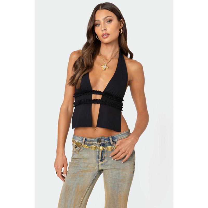 Luma Split Front Backless Halter Top