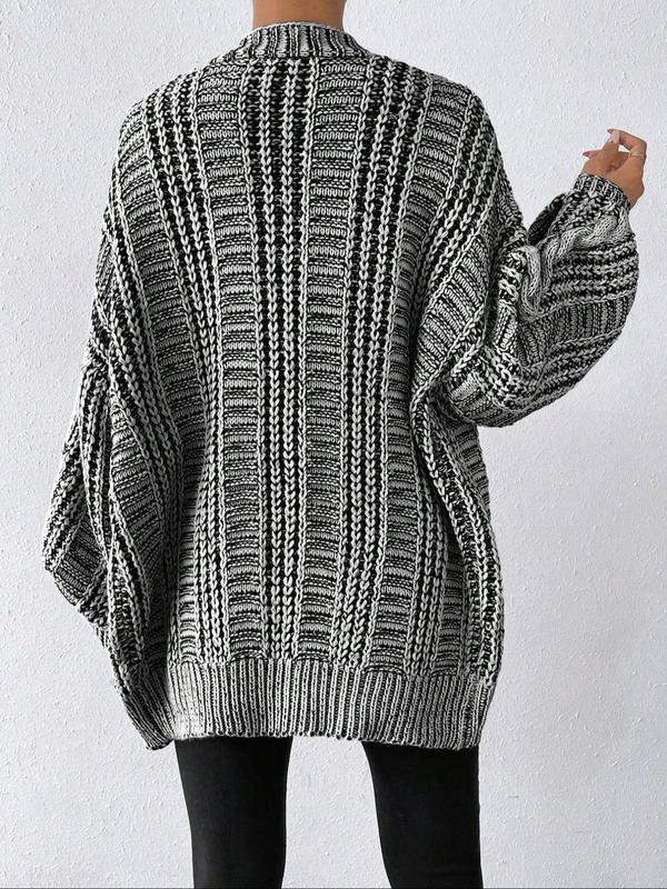 Women's Textured Lantern Sleeve Button Front Cardigan, Casual V Neck Long Sleeve Chunky Cardigan, Ladies Knitwear for Fall, Daily Wear, Comfort Cardigan for Women