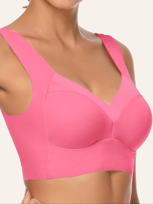 Women's Solid Color Contrast Mesh Wireless Push Up Bra, Breathable Comfortable Seamless Lingerie Top for Daily Wear, Women's Lingerie for All Seasons