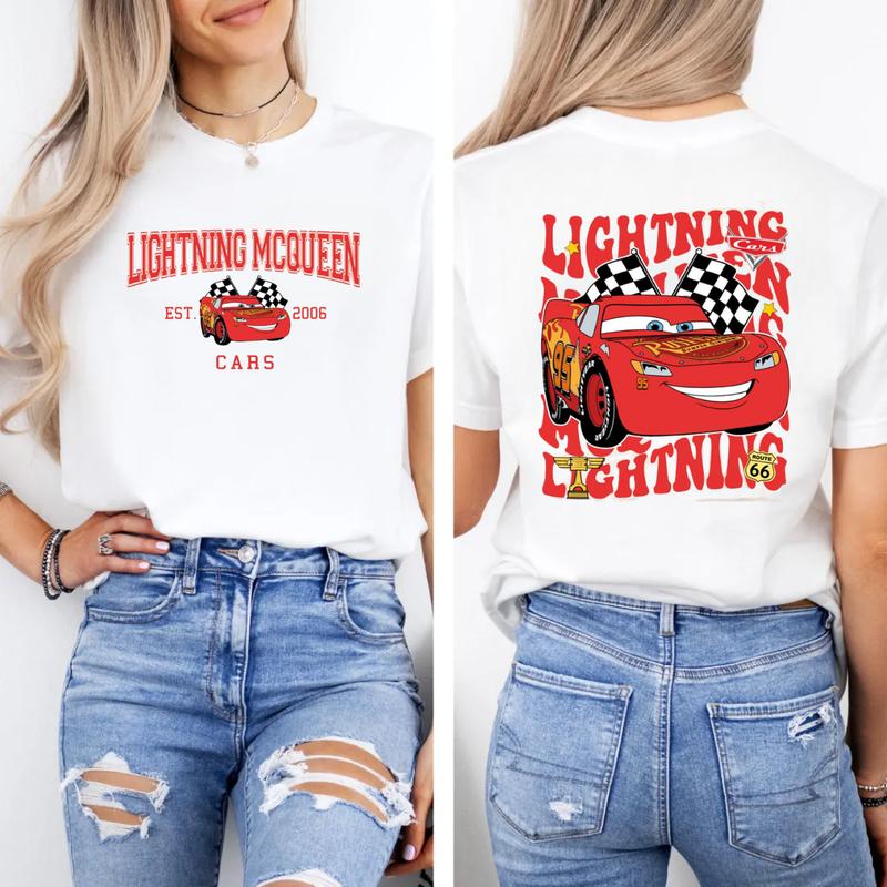 Cars 2 Side Shirt, Matching Family 2 Side Shirts, Cars Birthday Shirt, Lightning Mcqueen, Tow Mater, Doc, Sally, Luigi, Mack Trending Unisex Shirt for Fans Classic Cotton