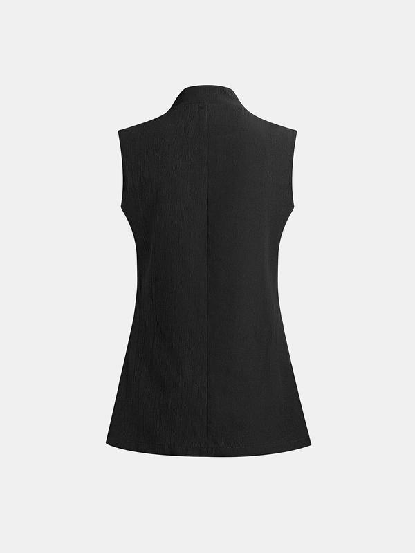 YOZY Women's Solid Textured Mock Neck Suit Vest, Casual Open Front Sleeveless Outerwear for Daily Wear, Ladies Clothes for All Seasons