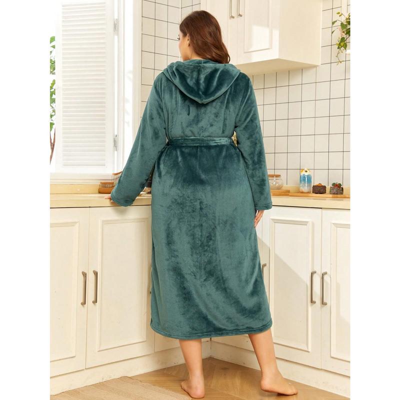 Single-Piece Set Of Solid Color Women's tumn And Winter Models Facecloth Hooded Robe Loose Leisure Bathrobe Suitable For Home Use