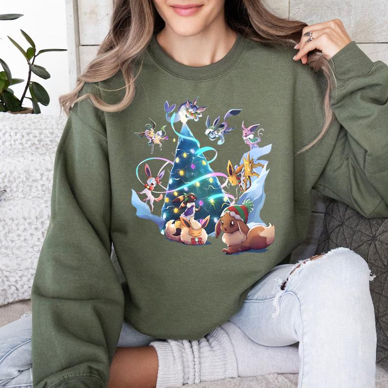 Eevee Evolutions Christmas Sweatshirt Hoodie, Pokemon Christmas Sweater, Eevee Xmas Sweater, Sylveon, umbreon, Espeon, Flareon Anime, Anime Sweatshirt, Cozy Gaming Apparel, Christmas Eevee Shirt, Eevee Evolutions Xmas Sweater, Pokemon Xmas Sweater