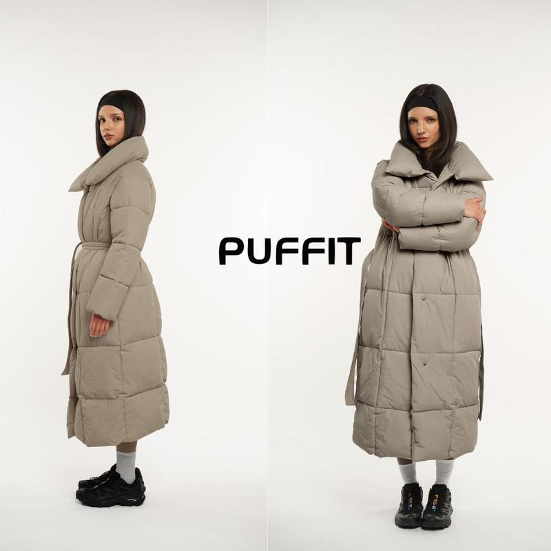 PUFFIT Extra Long Belted Button Premium Puffer Jacket, Warm Winter Coat for Women, Ladies Classic Quilted Padded Coat Big Pocket Large Lapel