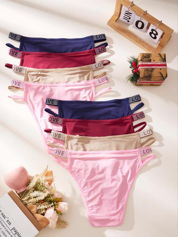 Women's Rhinestone Letter Tape High Waist Panty, Soft Comfy Breathable Knicker for Daily Wear, Underwear for All Seasons