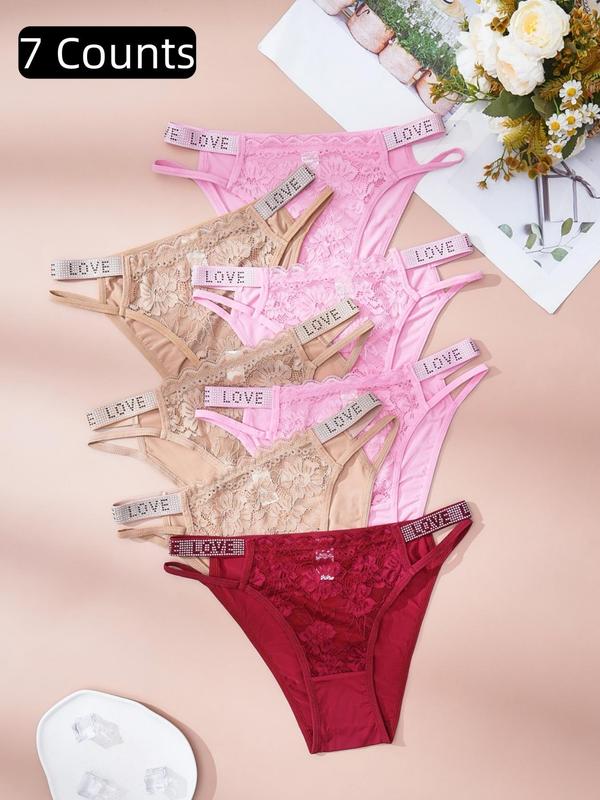 Women's Rhinestone Letter Tape High Waist Panty, Soft Comfy Breathable Knicker for Daily Wear, Underwear for All Seasons