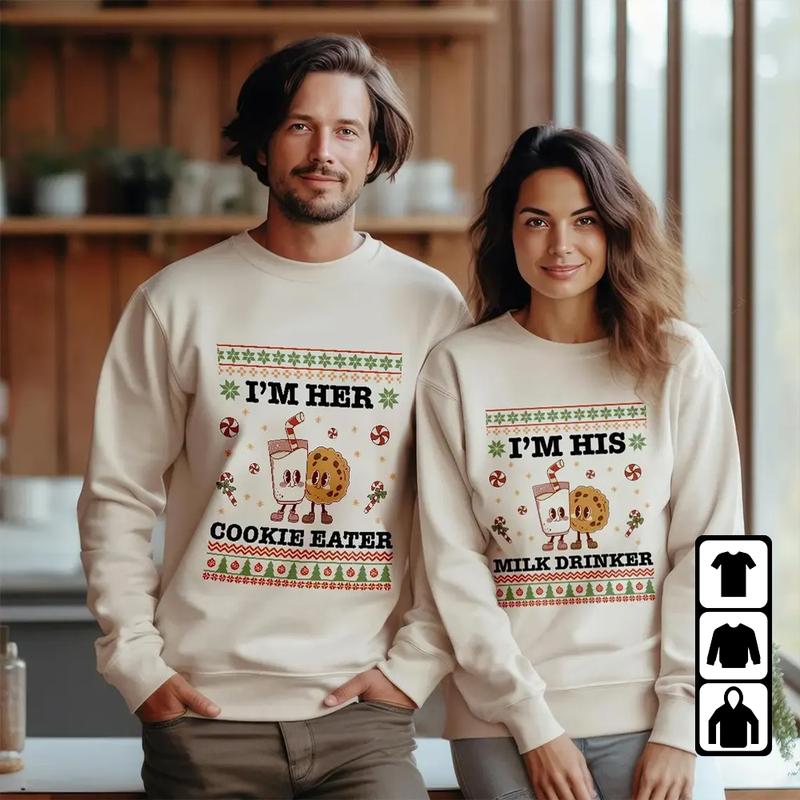 I'm His Milk Drinker Matching Couple Sweatshirt, I'm Her Cookie Eater Shirt, Funny Matching Christmas Couple Sweatshirt, Matching Christmas