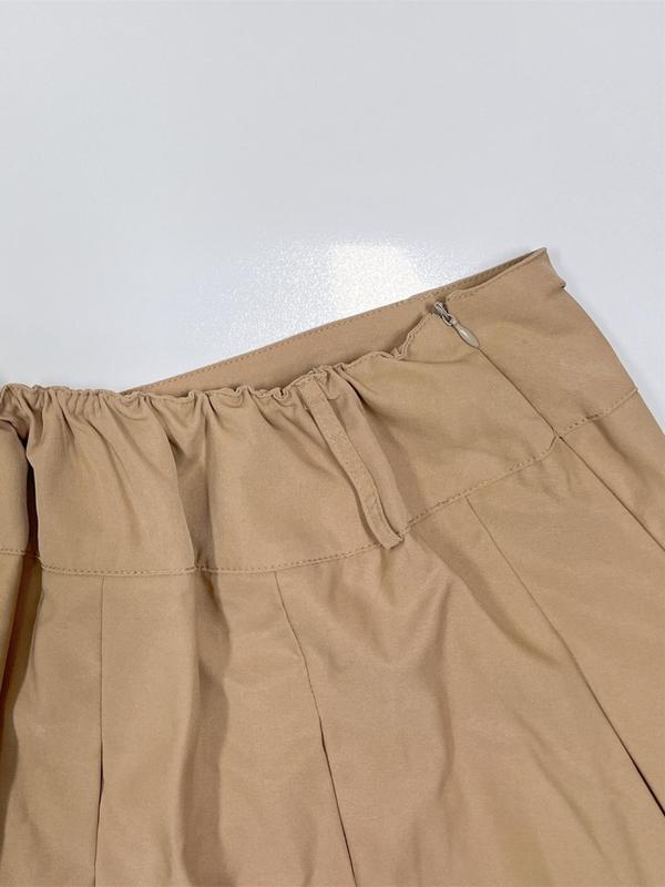  Solid Plicated High Waist A Line Skirt, Elegant Fashion Casual V-shaped Short Skirt for Daily Outdoor Wear, Women Clothing for Summer