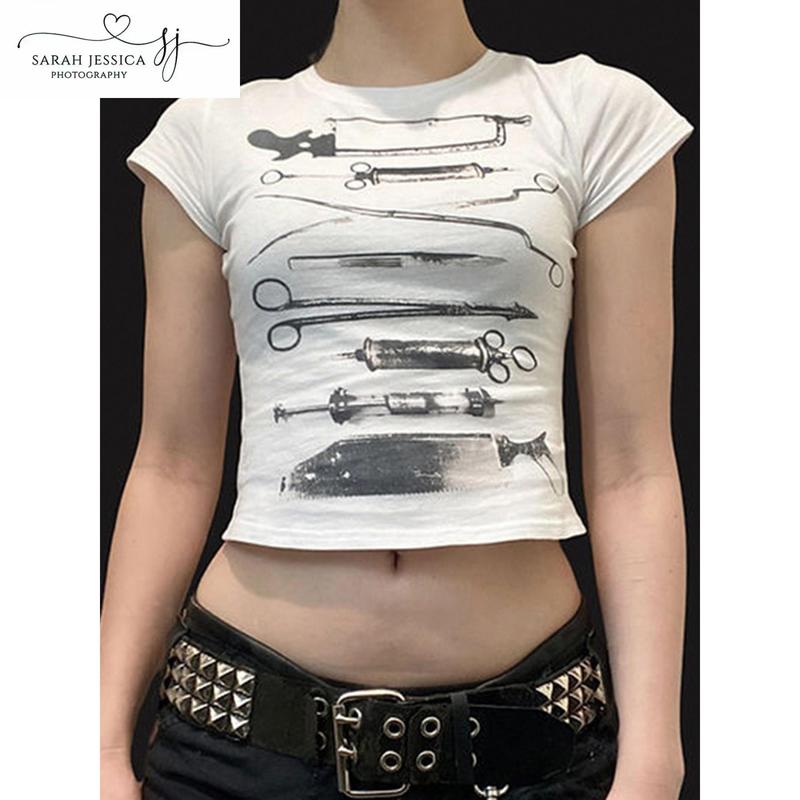 Women Crop Tops Personalized Print Short Sleeve Round Neck Casual T-Shirts Summer Slim Fit Shirts Streetwear Womenswear Check