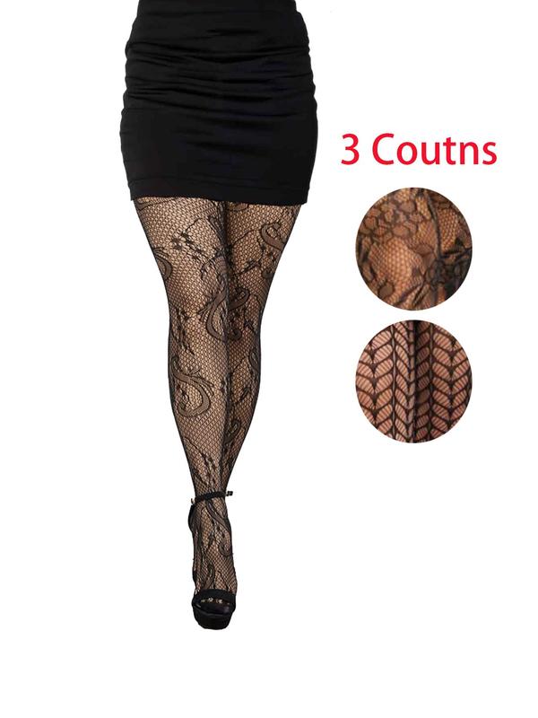 Women's 3 Pairs Plain Fishnet Tights, Summer 2024 High Waist Breathable Comfort Sheer Pantyhose for Lady Daily Wear, Womenswear Underwear for Summer