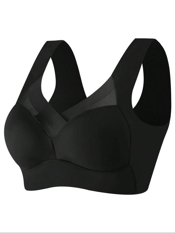 Women's Basic Contrast Mesh Wireless Bra, Casual Plain Push Up Lingerie Top, Comfortable Breathable Lingerie for All Seasons