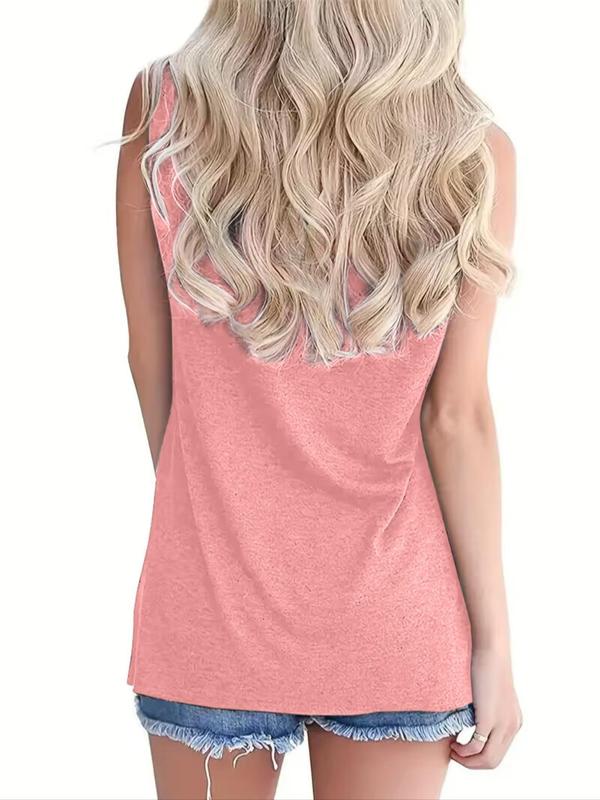 Women's Letter Print Round Neck Tank Top, Casual Sleeveless Crew Neck Top for Daily Wear, Ladies Clothes for All Seasons