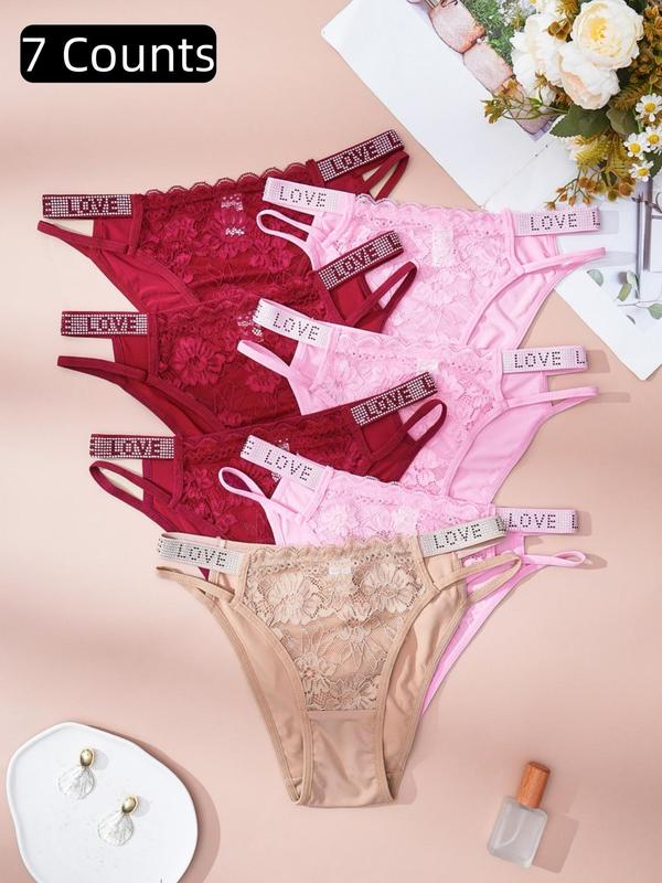 Women's Rhinestone Letter Tape High Waist Panty, Soft Comfy Breathable Knicker for Daily Wear, Underwear for All Seasons