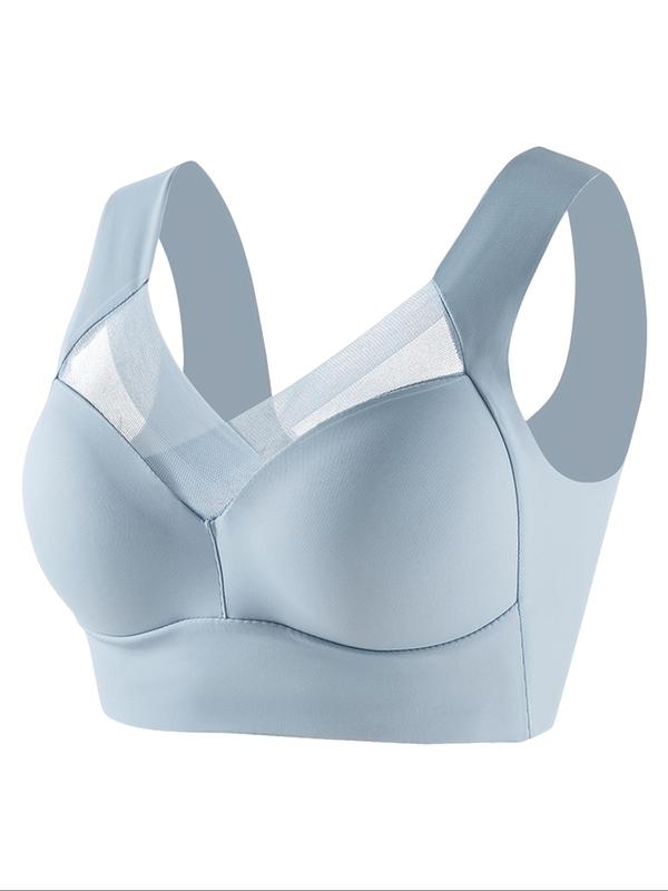 Women's Basic Contrast Mesh Wireless Bra, Casual Plain Push Up Lingerie Top, Comfortable Breathable Lingerie for All Seasons