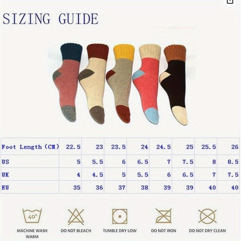 5 pairs of women's blended sports socks,25%wool,,75% polyester fiber, thick knit, warm and comfortable,,outdoor anklet socks,suitable for hand washing,winter mid length socks