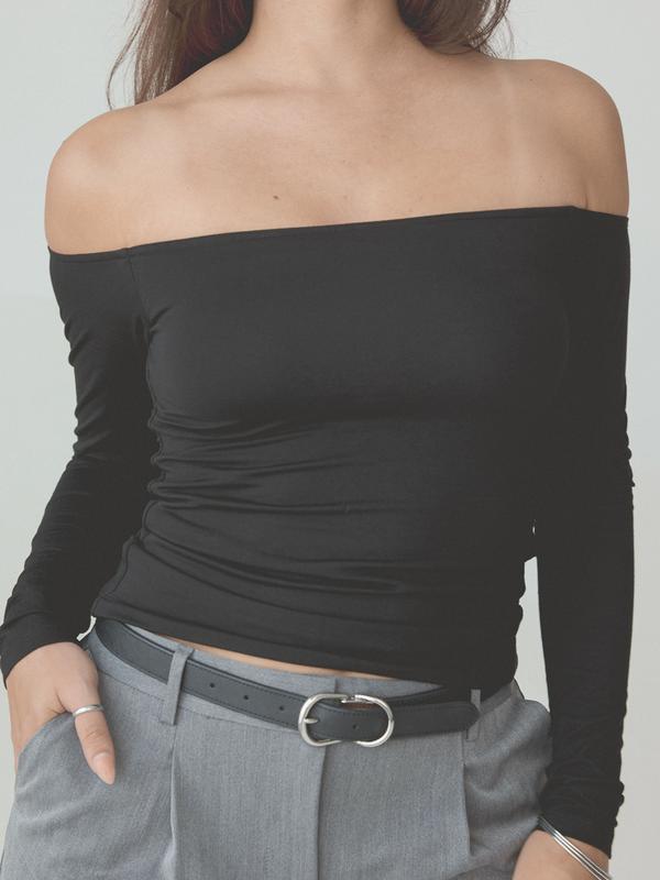 Solid Off The Shoulder Braless Long Sleeve Womenswear Top