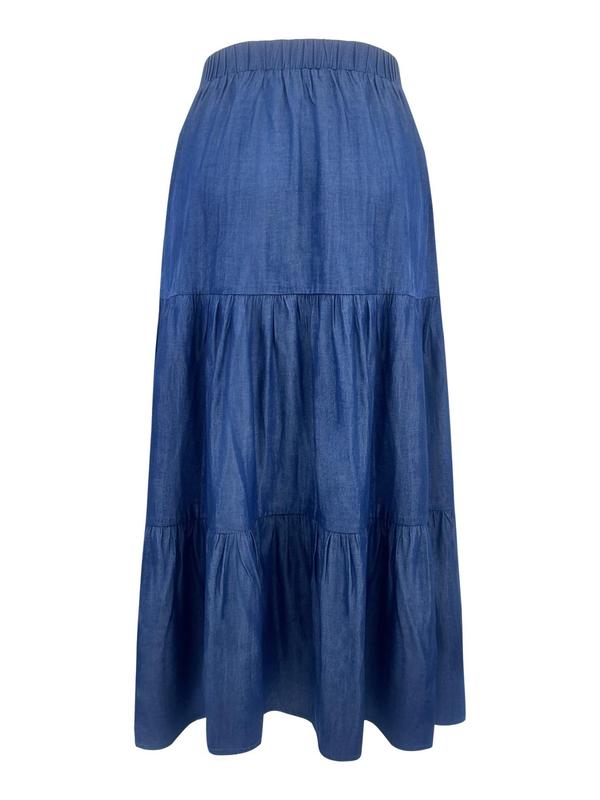 Women's Plain Ruched Tie Front Pocket A Line Skirt, Boho High Waist Long Skirt for Beach Vacation Holiday, Ladies Summer Clothes