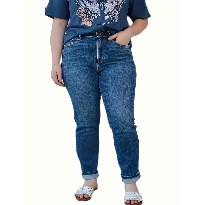 Plus Size Women's High-Waist Stretch Jeans - Tight-Fitting, Slim-Fit, Comfortable, Versatile, and Casual Fashion Style for Everyday Wear