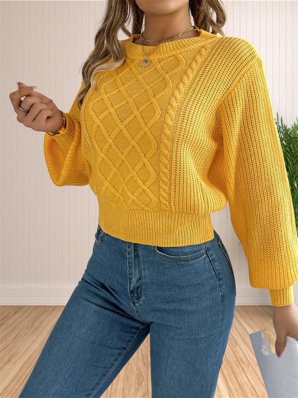 Women's Cable Knit Drop Shoulder Sweater, Casual Long Sleeve Round Neck Jumper for Fall & Winter, Fashion Ladies' Knitwear for Daily Wear