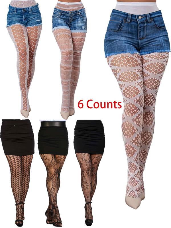 Women's 3 Pairs Plain Fishnet Tights, Summer 2024 High Waist Breathable Comfort Sheer Pantyhose for Lady Daily Wear, Womenswear Underwear for Summer