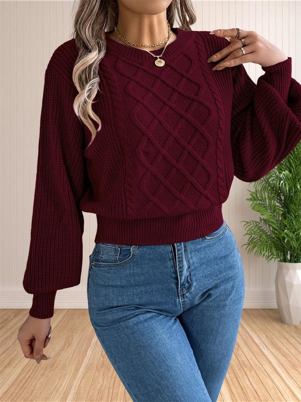 Women's Cable Knit Drop Shoulder Sweater, Casual Long Sleeve Round Neck Jumper for Fall & Winter, Fashion Ladies' Knitwear for Daily Wear