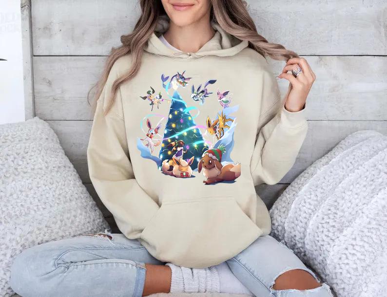 Eevee Evolutions Christmas Sweatshirt Hoodie, Pokemon Christmas Sweater, Eevee Xmas Sweater, Sylveon, umbreon, Espeon, Flareon Anime, Anime Sweatshirt, Cozy Gaming Apparel, Christmas Eevee Shirt, Eevee Evolutions Xmas Sweater, Pokemon Xmas Sweater