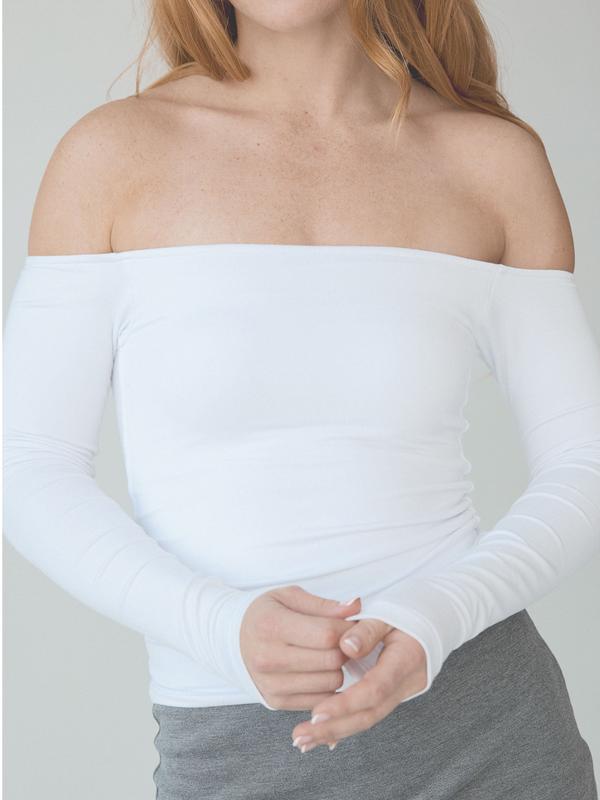 Solid Off The Shoulder Braless Long Sleeve Womenswear Top