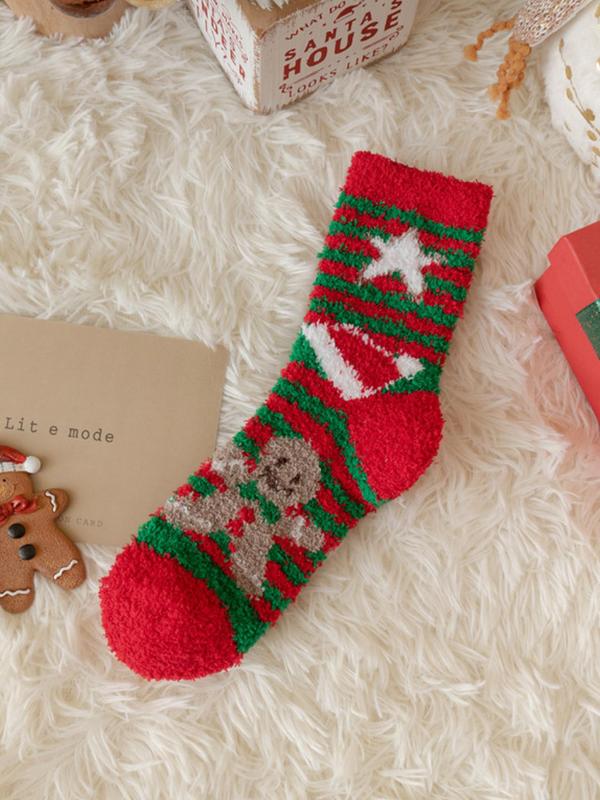 Women's Cartoon Print Fuzzy Socks, Cute Cozy Fluffy Crew Socks for Daily Wear, Women Warm Socks for Winter