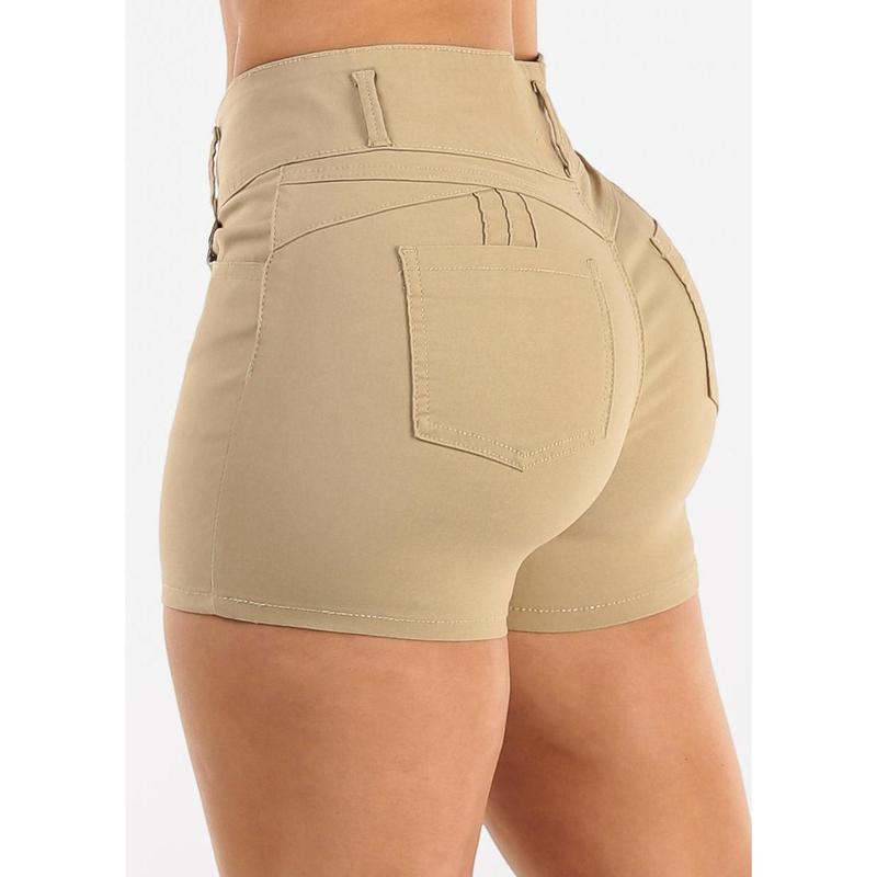 MX JEANS High Waist Hyper Stretch Butt Lifting Shorts Khaki