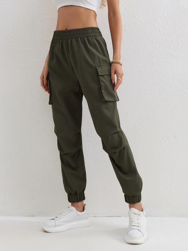 Women's Pocket High Waist Cargo Pants, Pants for Women, Casual Elastic Waist Jogger Pants, Mean Girl Pants, Comfort Cargo Pants Women, Casual Summer Bottoms