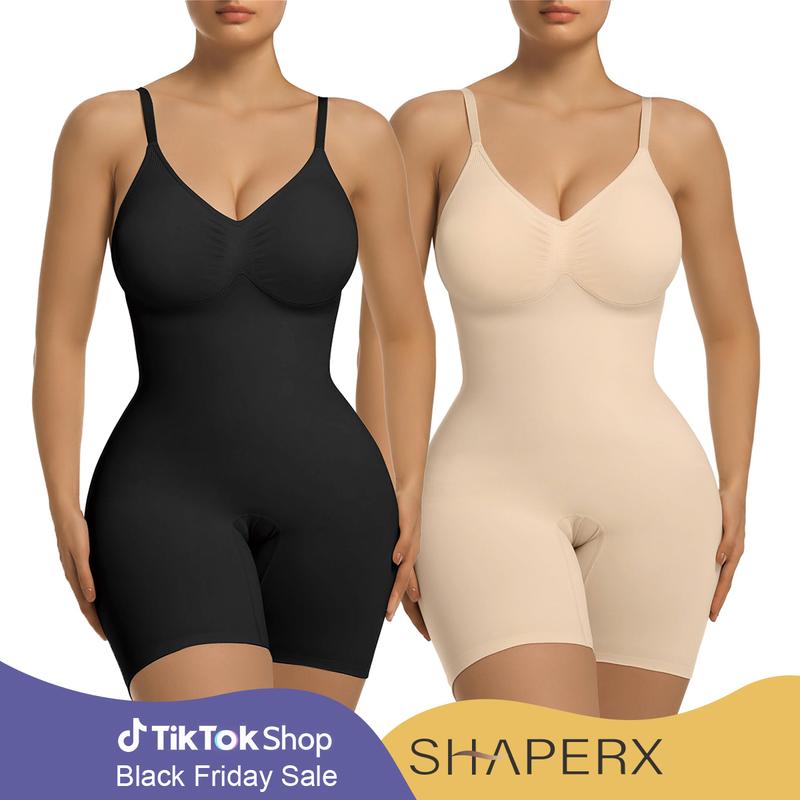 SHAPERX Bra Free Tummy Control Shapewear Mid Thigh Body Shaper with Removable Pads