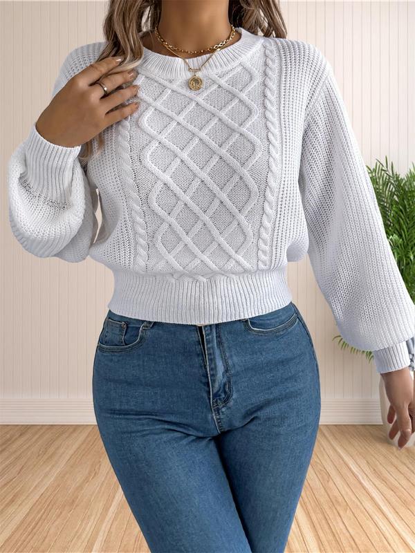 Women's Cable Knit Drop Shoulder Sweater, Casual Long Sleeve Round Neck Jumper for Fall & Winter, Fashion Ladies' Knitwear for Daily Wear