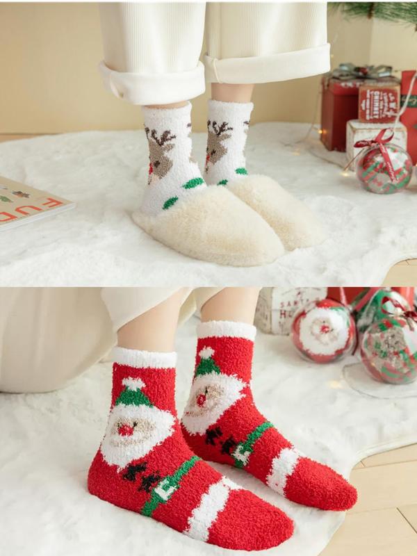 Women's Cartoon Print Fuzzy Socks, Cute Cozy Fluffy Crew Socks for Daily Wear, Women Warm Socks for Winter