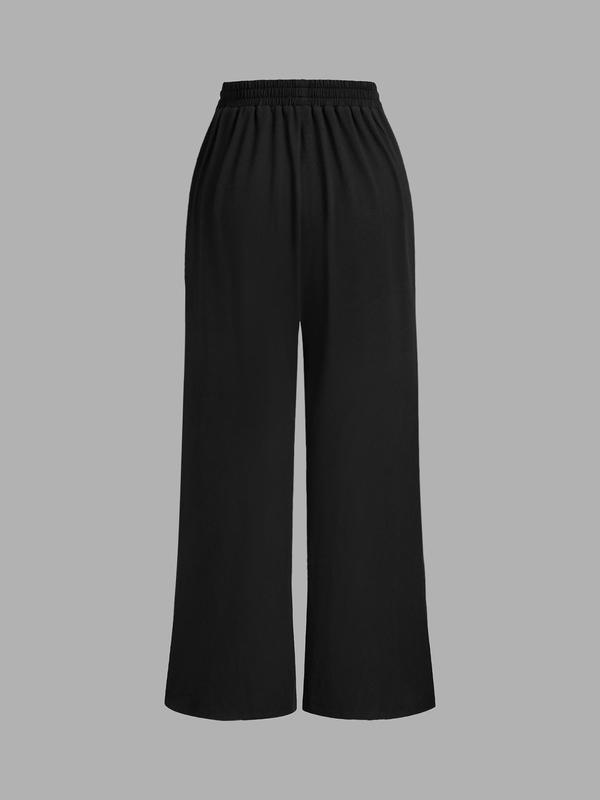 YOZY Women's Striped Pattern Elastic Waist Wide Leg Pants, Casual Comfy High Waist Trousers for Daily Wear, Ladies Bottoms for Fall & Winter