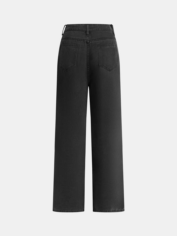 YOZY Women's Plain Button Pocket Straight Leg Pants, Casual Comfy Trousers for Daily Wear, Ladies Bottoms for All Seasons