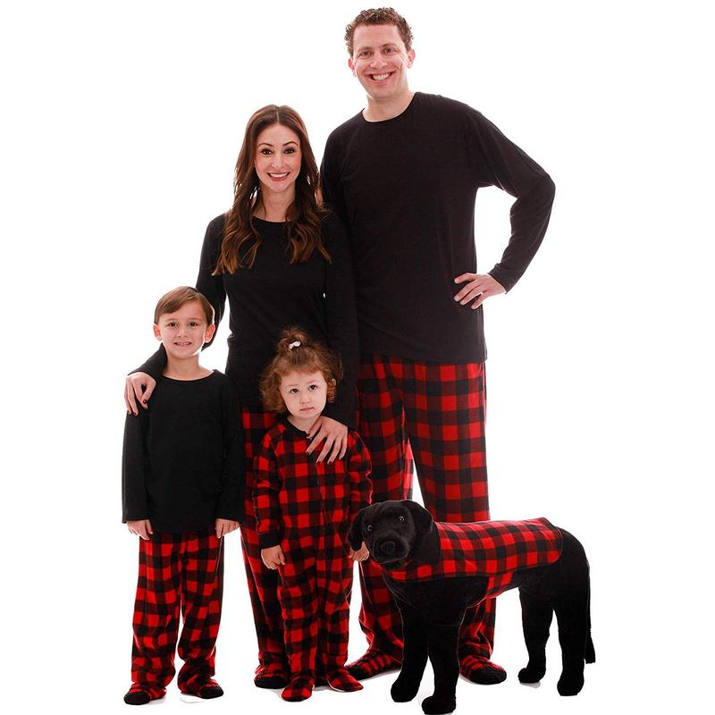 Family Xmas Matching 2 S Pajamas Set, Solid Tops Romper, Plaid Long Pants Family Sleepwear, Christmas Cozy Nightwear Set Xmas Pj's Clothes men, women, and kids. Womenswear Baby