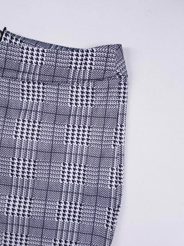 Women's Houndstooth Print Zipper Black Skinny Pants, Casual Comfy Trousers for Daily Wear, Ladies Bottoms for All Seasons