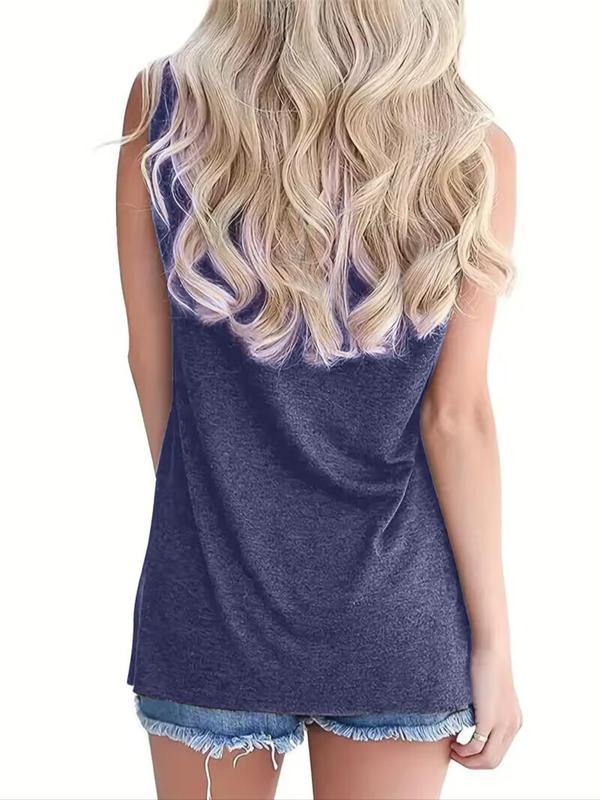 Women's Letter Print Round Neck Tank Top, Casual Sleeveless Crew Neck Top for Daily Wear, Ladies Clothes for All Seasons