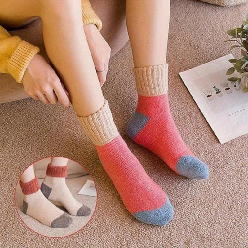 5 pairs of women's blended sports socks,25%wool,,75% polyester fiber, thick knit, warm and comfortable,,outdoor anklet socks,suitable for hand washing,winter mid length socks