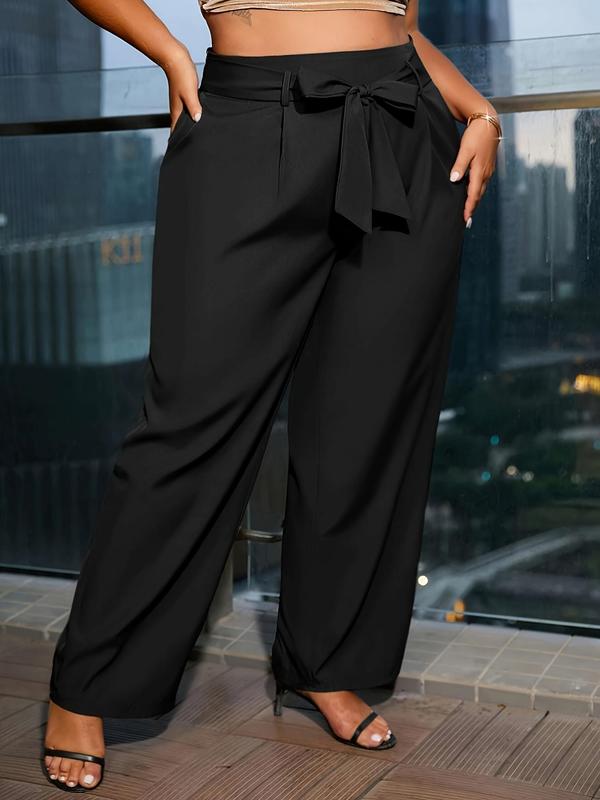  Solid Pocket Belted Pants, Elegant High Waist Trousers for Work Office Business, Pants for Women, Back To School Clothes, Women's Bottoms for All Seasons, Fall Outfits, Fallfreshness