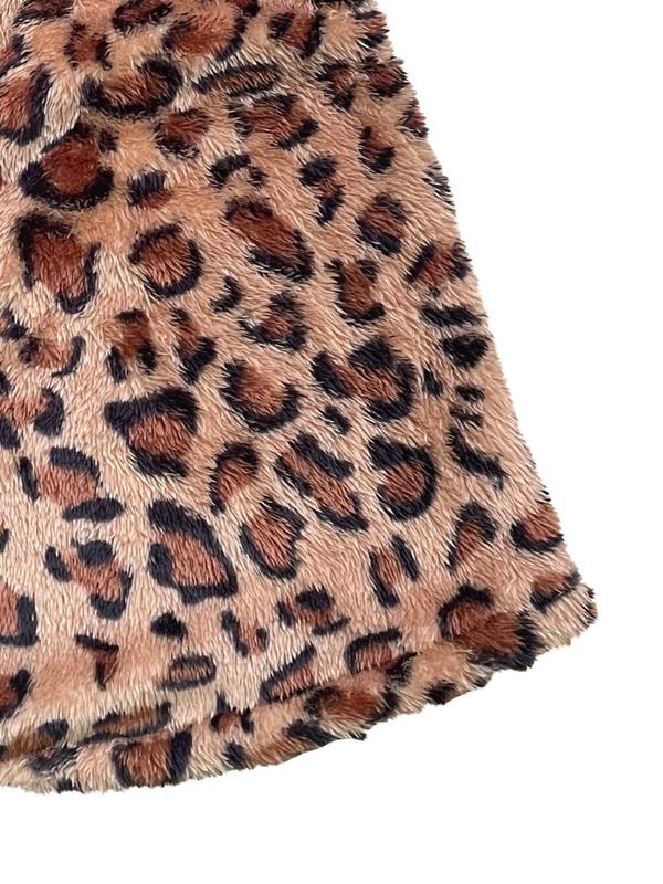  Leopard Print Fuzzy Collared Vest Coat, Casual Sleeveless Open Front Outerwear for Fall & Winter, Women's Clothes for Daily Wear