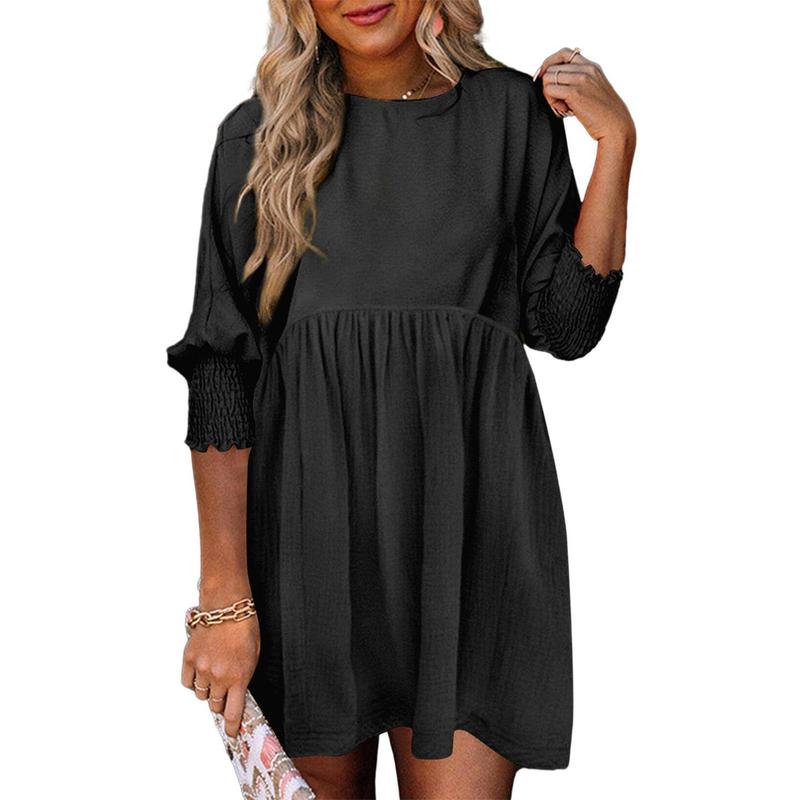 Dokotoo Womens Summer Tunic Dress Casual Loose Short Sleeve Crew Neck Flowy Swing Mini Shift Dresses