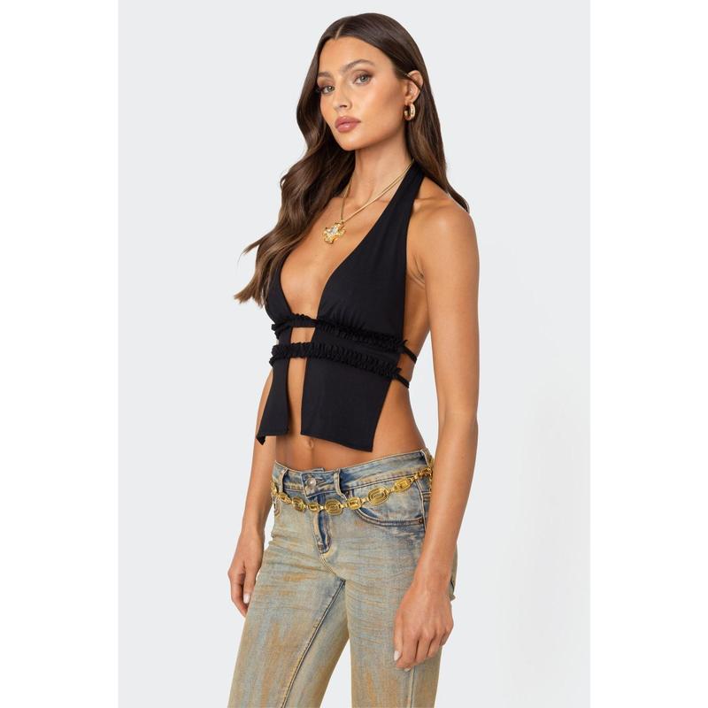 Luma Split Front Backless Halter Top