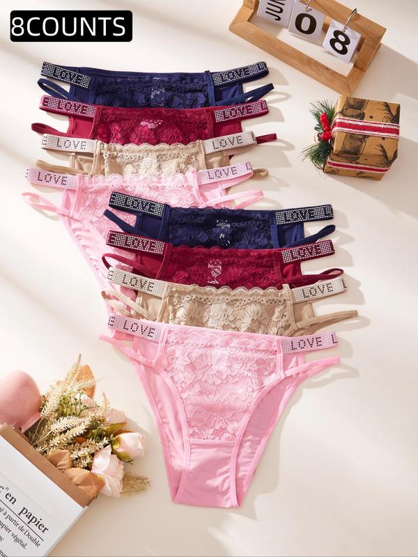 Women's Rhinestone Letter Tape High Waist Panty, Soft Comfy Breathable Knicker for Daily Wear, Underwear for All Seasons